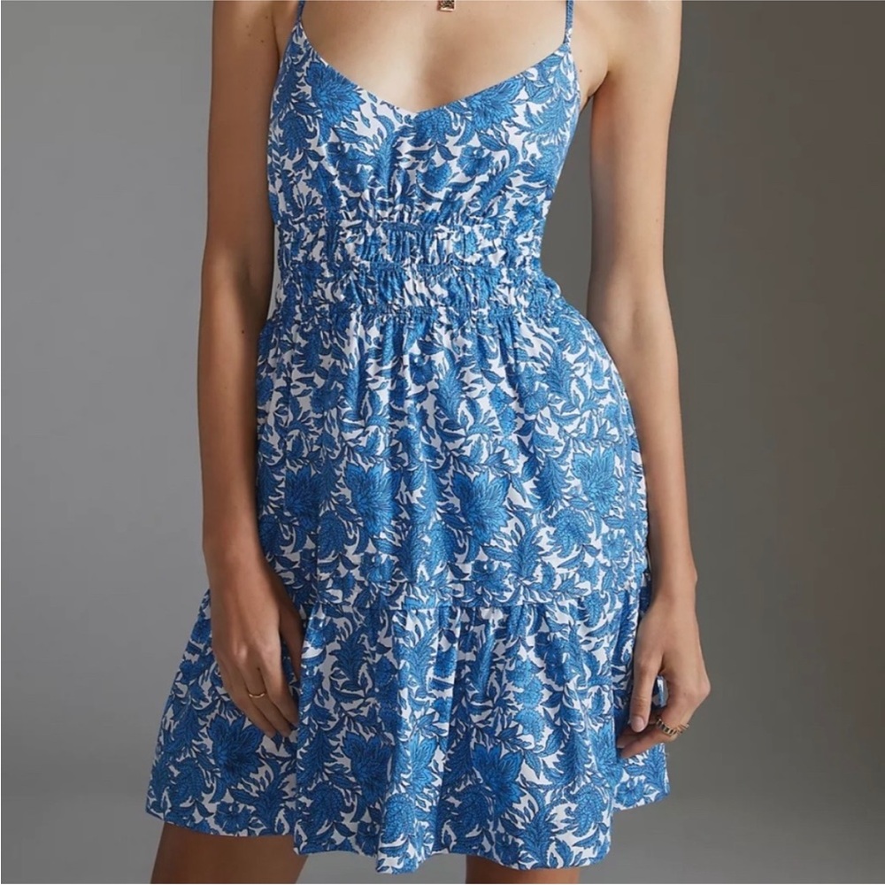 NEW Anthropologie Sleeveless Somerset Mini Dress Poplin Edition Blue/white 2x